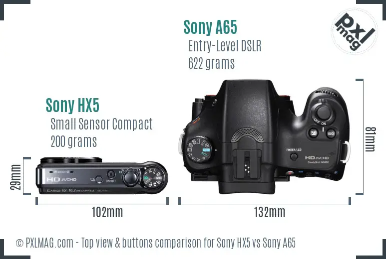 Sony HX5 vs Sony A65 top view buttons comparison