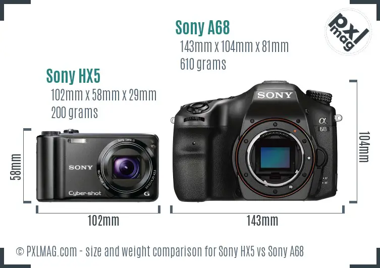 Sony HX5 vs Sony A68 size comparison