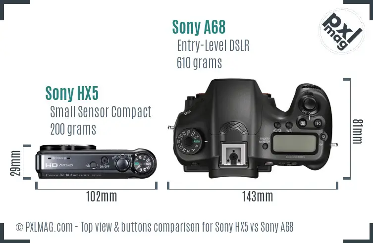 Sony HX5 vs Sony A68 top view buttons comparison