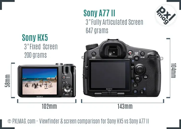 Sony HX5 vs Sony A77 II Screen and Viewfinder comparison