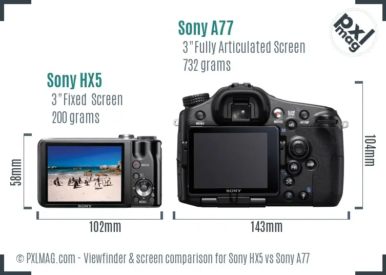 Sony HX5 vs Sony A77 Screen and Viewfinder comparison