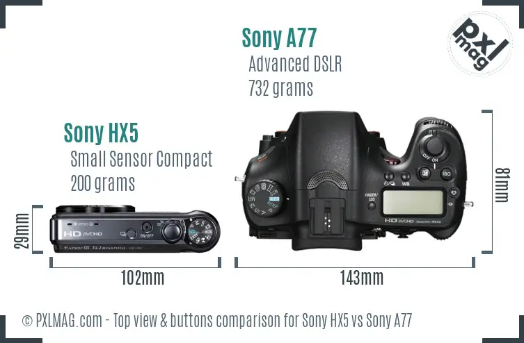 Sony HX5 vs Sony A77 top view buttons comparison