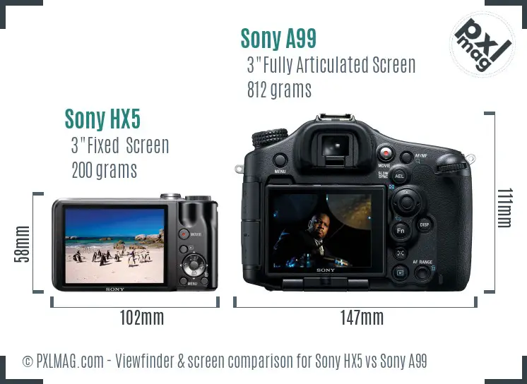 Sony HX5 vs Sony A99 Screen and Viewfinder comparison