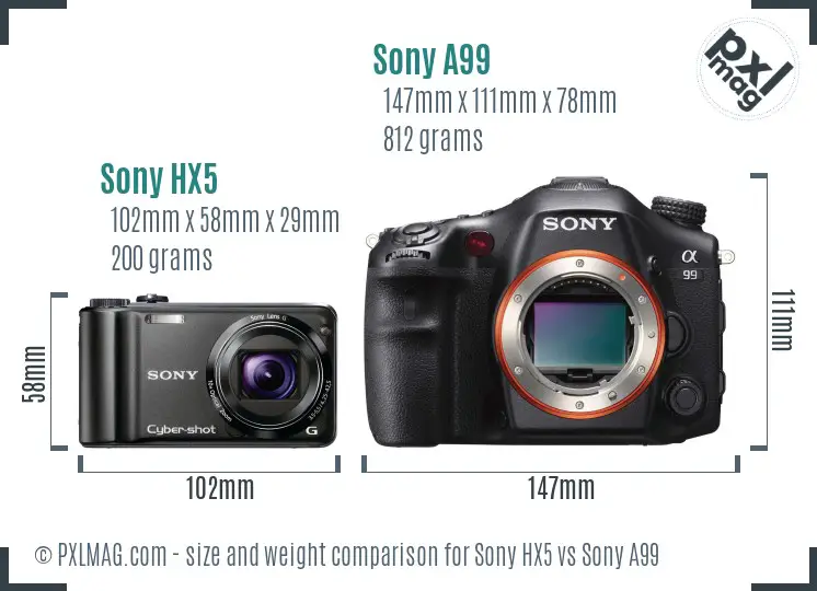 Sony HX5 vs Sony A99 size comparison