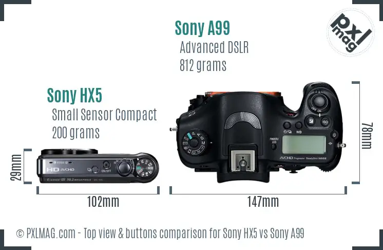 Sony HX5 vs Sony A99 top view buttons comparison