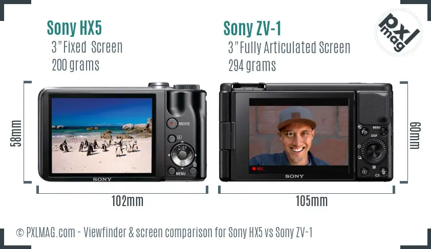 Sony HX5 vs Sony ZV-1 Screen and Viewfinder comparison