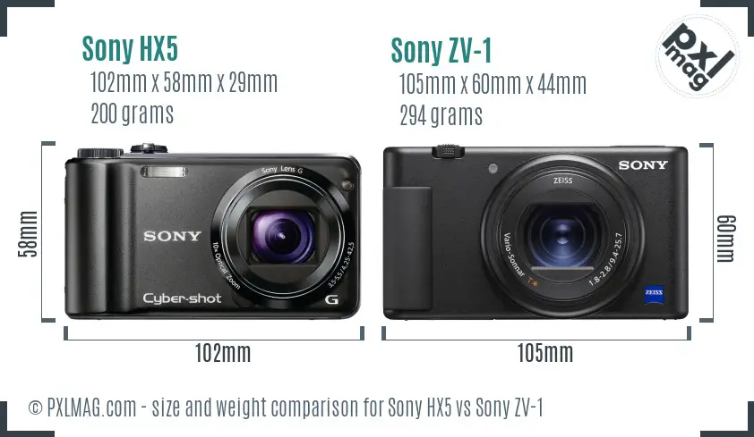 Sony HX5 vs Sony ZV-1 size comparison