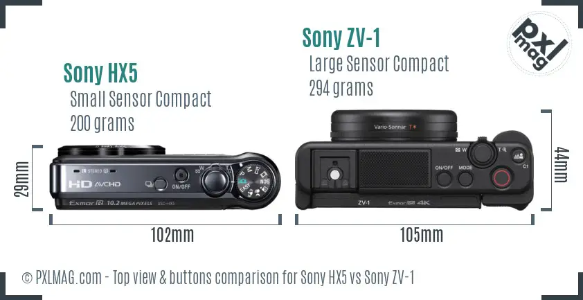 Sony HX5 vs Sony ZV-1 top view buttons comparison