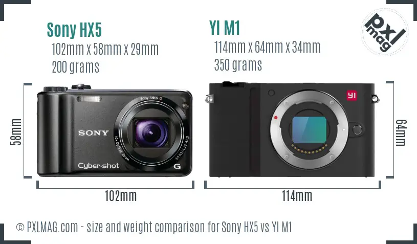 Sony HX5 vs YI M1 size comparison