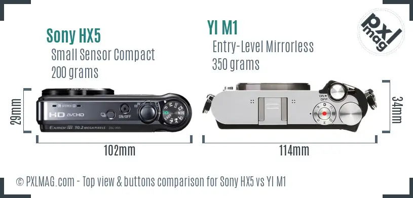 Sony HX5 vs YI M1 top view buttons comparison