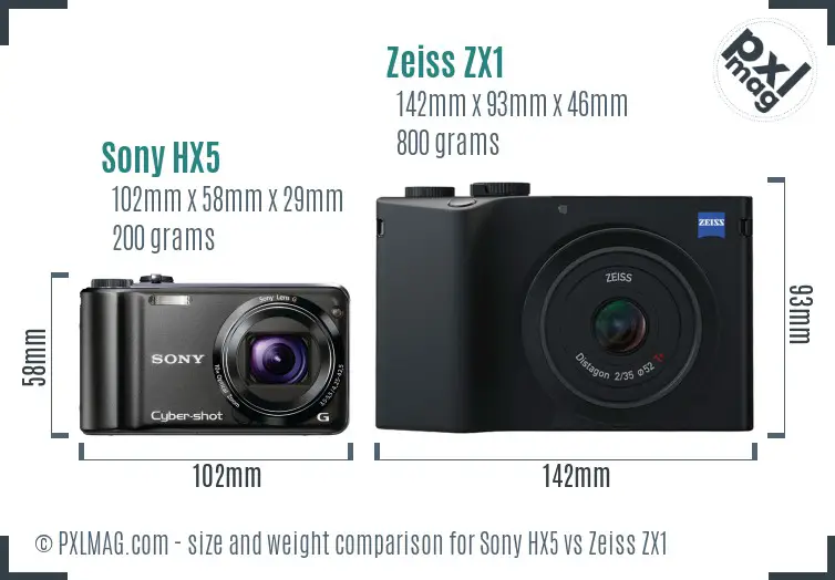 Sony HX5 vs Zeiss ZX1 size comparison