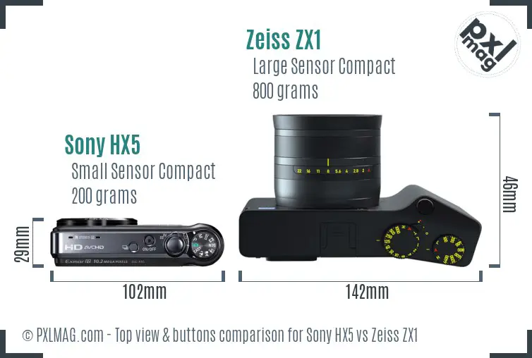 Sony HX5 vs Zeiss ZX1 top view buttons comparison