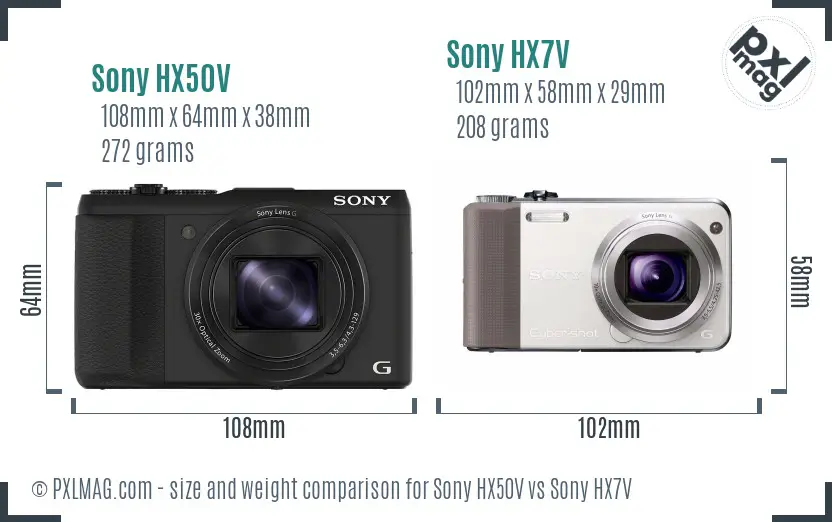 Sony HX50V vs Sony HX7V size comparison