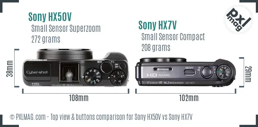 Sony HX50V vs Sony HX7V top view buttons comparison
