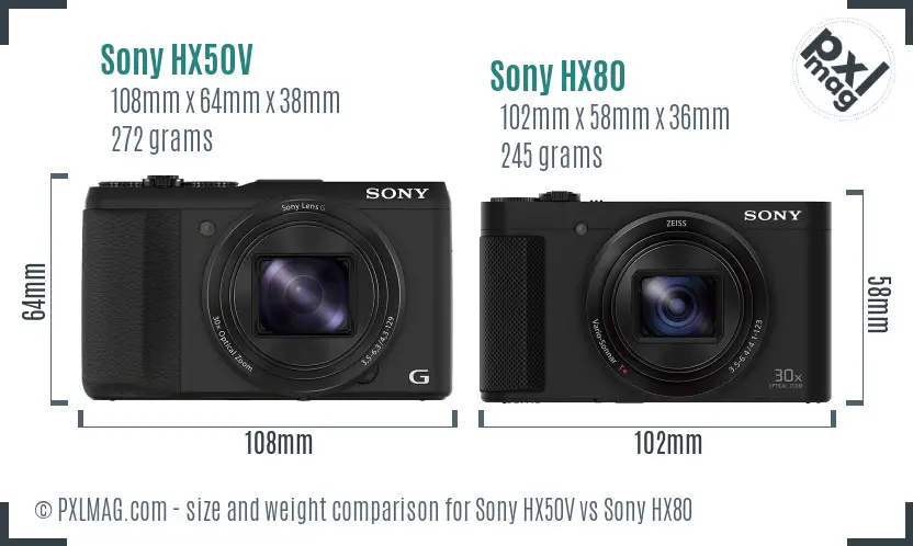 Sony HX50V vs Sony HX80 size comparison
