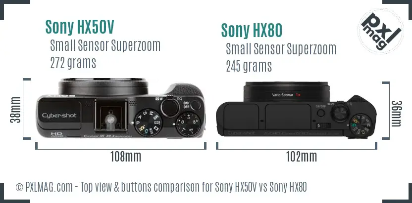 Sony HX50V vs Sony HX80 top view buttons comparison