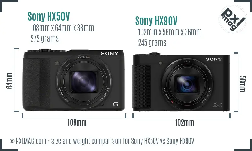 Sony HX50V vs Sony HX90V size comparison