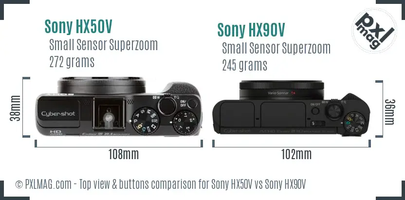 Sony HX50V vs Sony HX90V top view buttons comparison