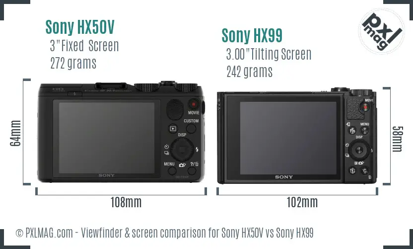 Sony HX50V vs Sony HX99 Screen and Viewfinder comparison