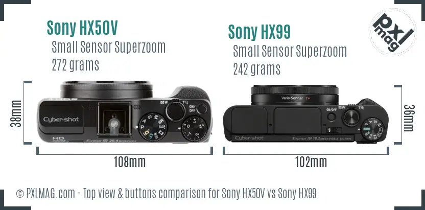 Sony HX50V vs Sony HX99 top view buttons comparison