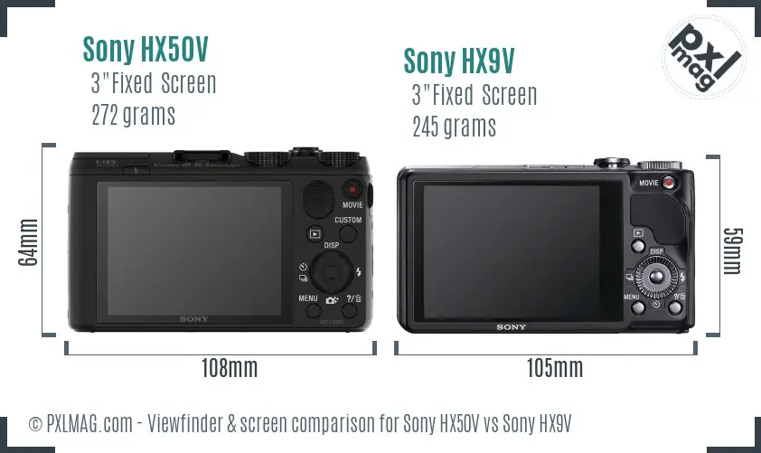 Sony HX50V vs Sony HX9V Screen and Viewfinder comparison