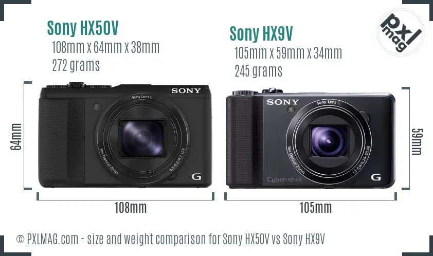 Sony HX50V vs Sony HX9V size comparison