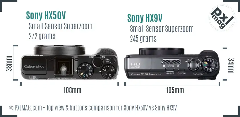 Sony HX50V vs Sony HX9V top view buttons comparison