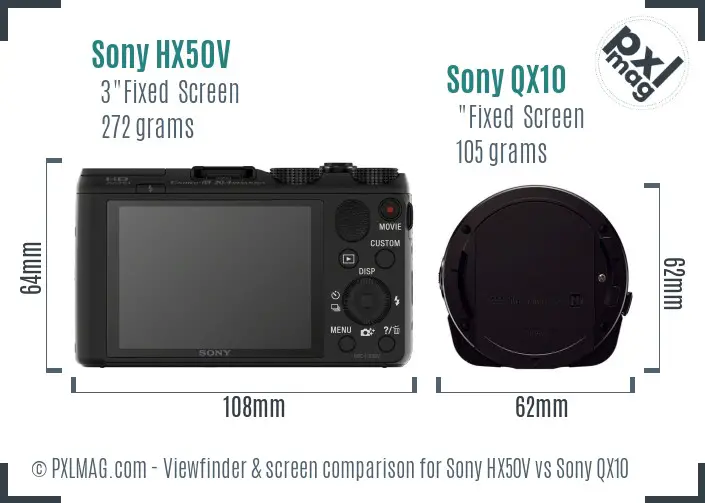 Sony HX50V vs Sony QX10 Screen and Viewfinder comparison