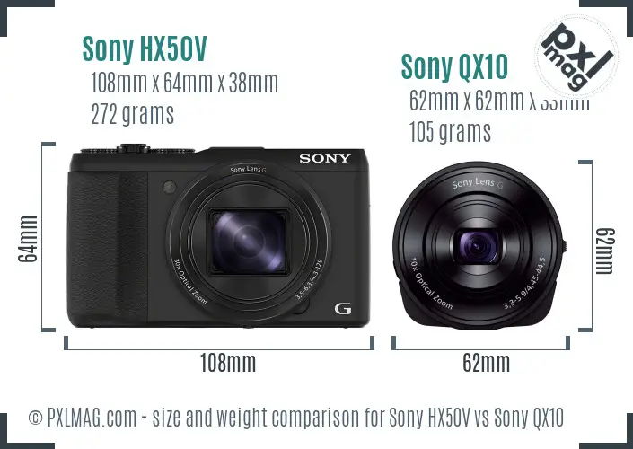 Sony HX50V vs Sony QX10 size comparison