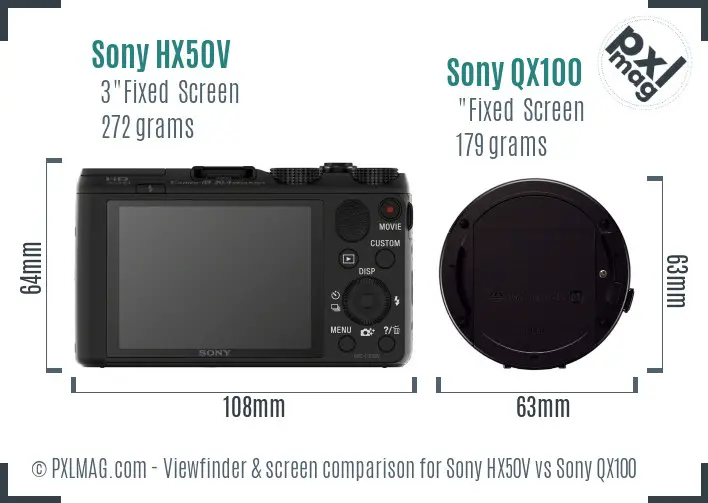 Sony HX50V vs Sony QX100 Screen and Viewfinder comparison