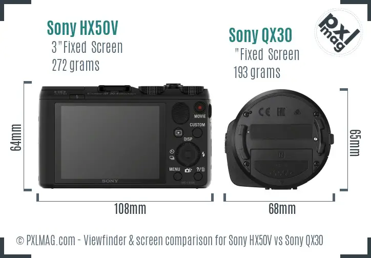 Sony HX50V vs Sony QX30 Screen and Viewfinder comparison