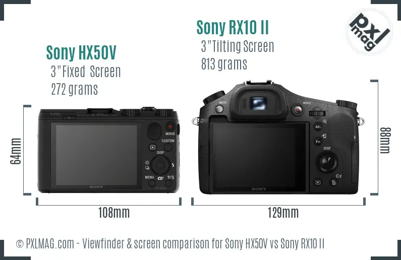 Sony HX50V vs Sony RX10 II Screen and Viewfinder comparison