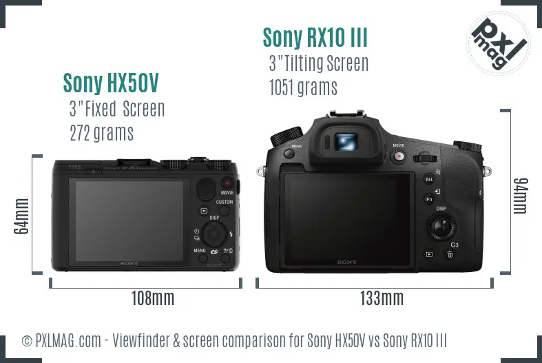 Sony HX50V vs Sony RX10 III Screen and Viewfinder comparison