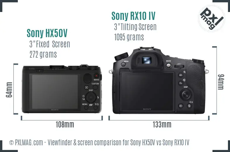 Sony HX50V vs Sony RX10 IV Screen and Viewfinder comparison