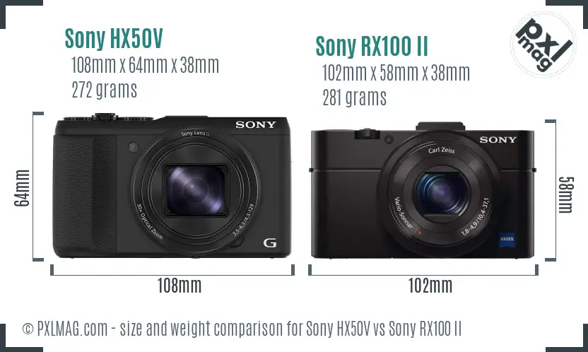 Sony HX50V vs Sony RX100 II size comparison