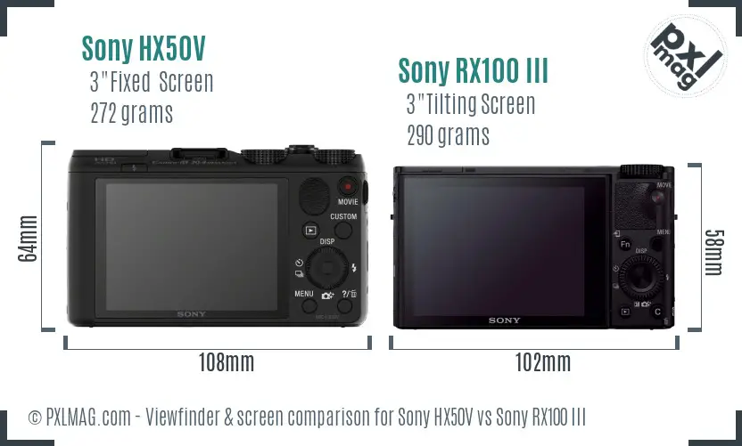 Sony HX50V vs Sony RX100 III Screen and Viewfinder comparison