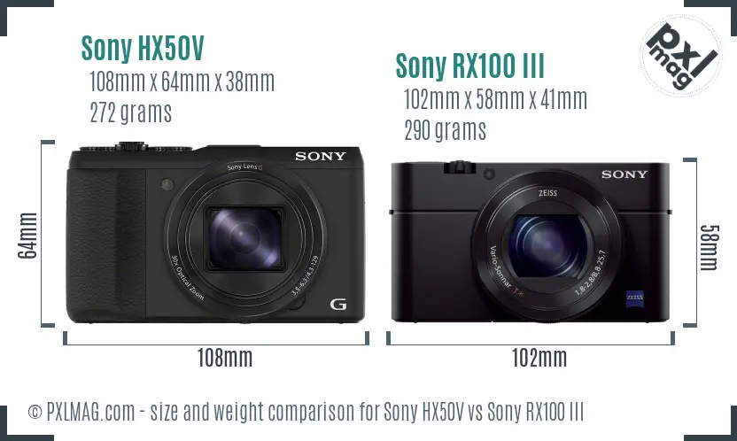 Sony HX50V vs Sony RX100 III size comparison