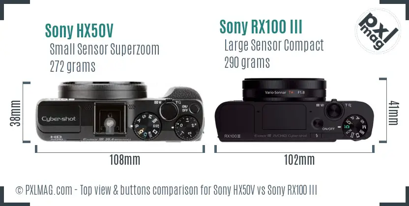 Sony HX50V vs Sony RX100 III top view buttons comparison
