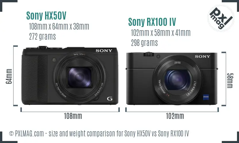 Sony HX50V vs Sony RX100 IV size comparison