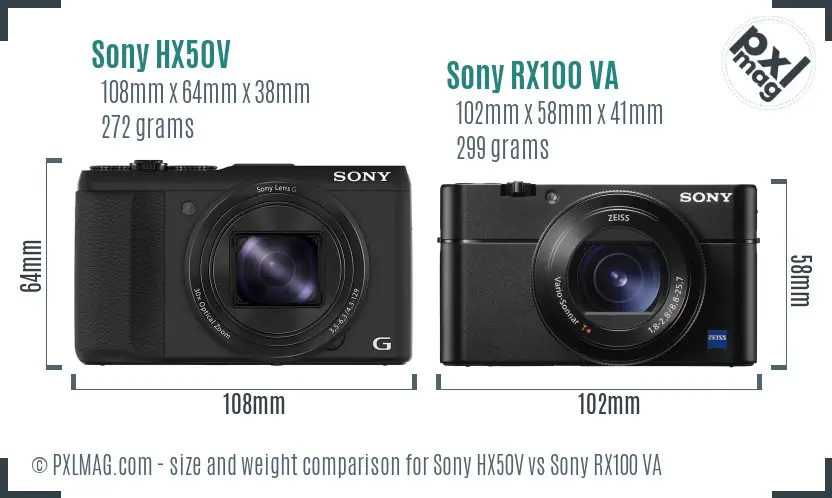 Sony HX50V vs Sony RX100 VA size comparison