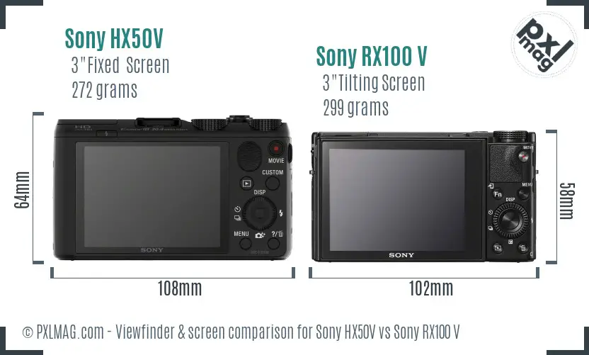 Sony HX50V vs Sony RX100 V Screen and Viewfinder comparison