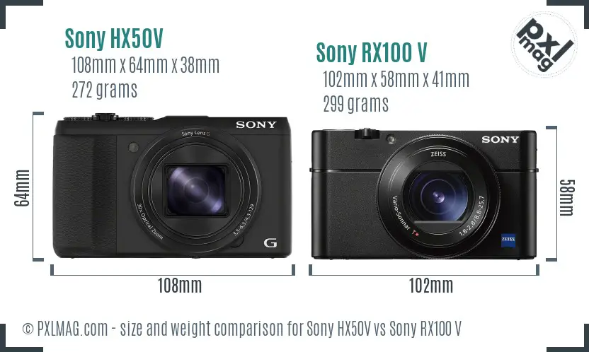 Sony HX50V vs Sony RX100 V size comparison