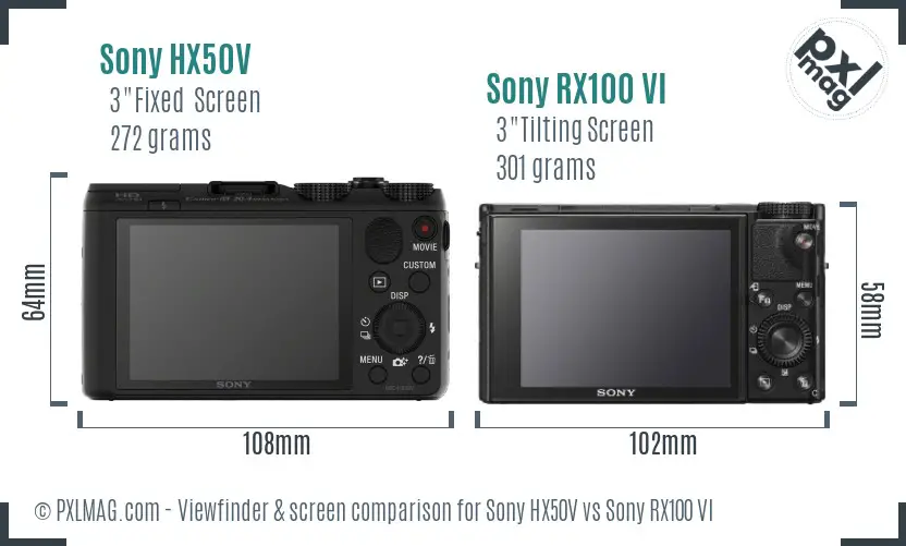 Sony HX50V vs Sony RX100 VI Screen and Viewfinder comparison