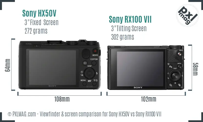 Sony HX50V vs Sony RX100 VII Screen and Viewfinder comparison