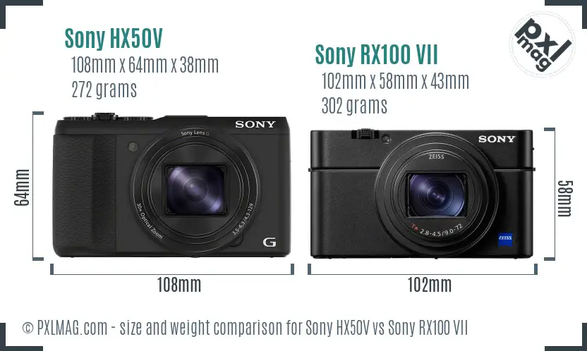 Sony HX50V vs Sony RX100 VII size comparison