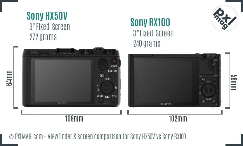 Sony HX50V vs Sony RX100 Screen and Viewfinder comparison