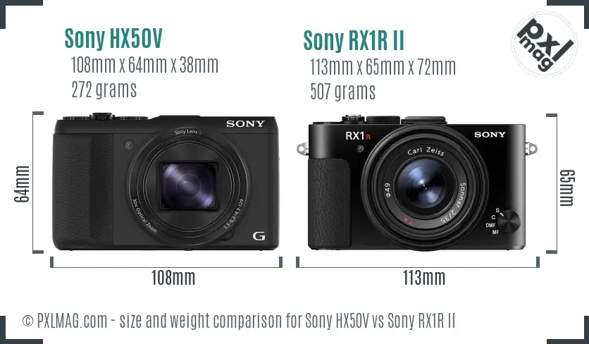 Sony HX50V vs Sony RX1R II size comparison