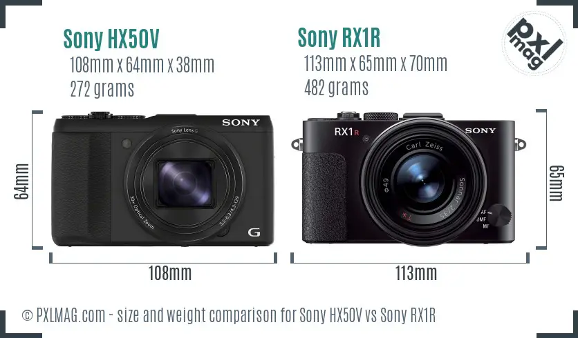 Sony HX50V vs Sony RX1R size comparison