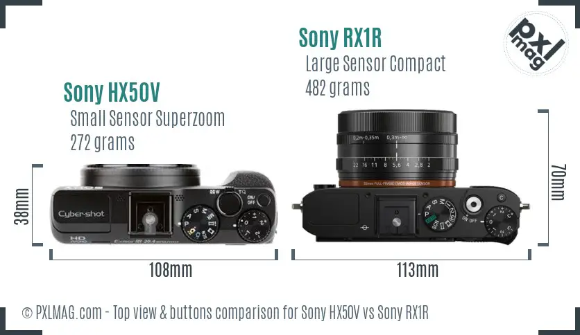Sony HX50V vs Sony RX1R top view buttons comparison