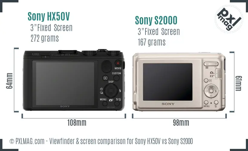 Sony HX50V vs Sony S2000 Screen and Viewfinder comparison